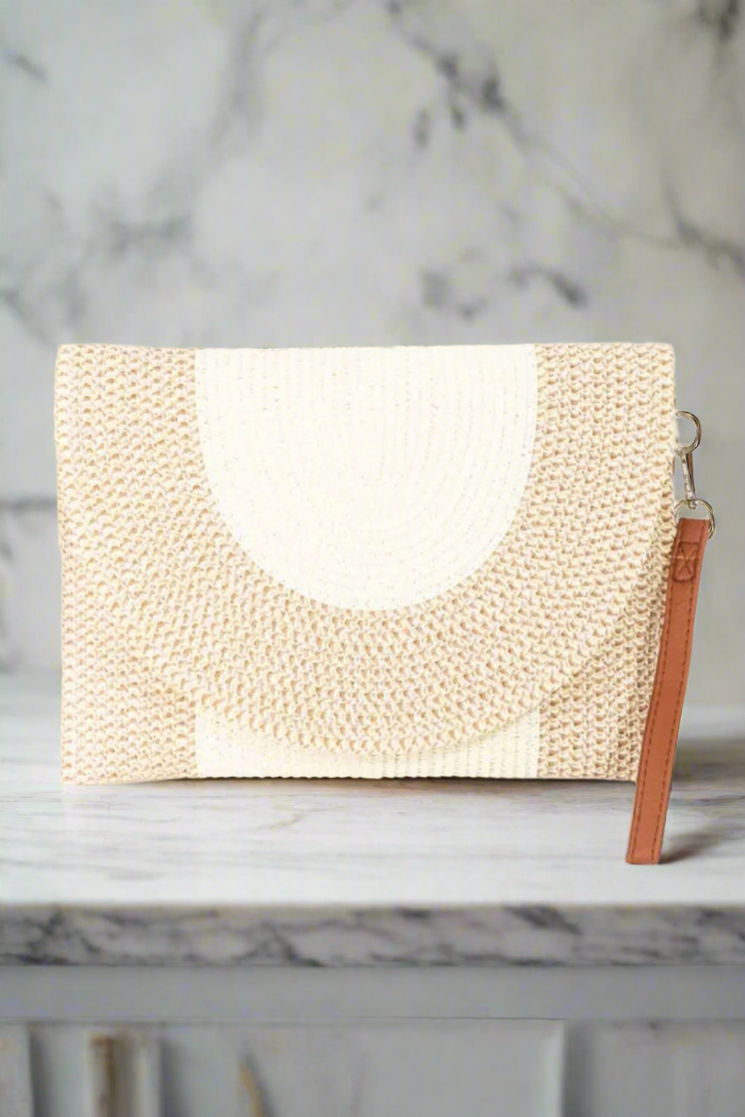 Two Tone Straw Clutch Handbag