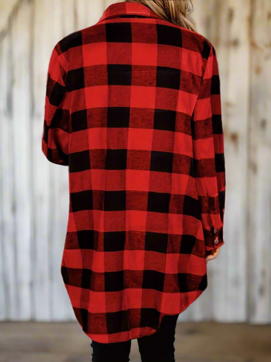 Plaid Snap Down Long Sleeve Shacket