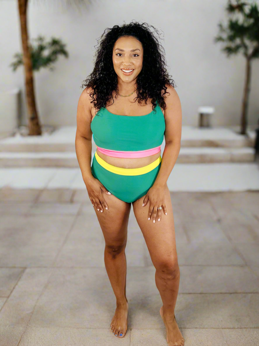 Fiji Color Block High Waist Bikini Bottoms