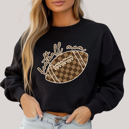 Checkered Football Mom Black Crew Sweatshirt