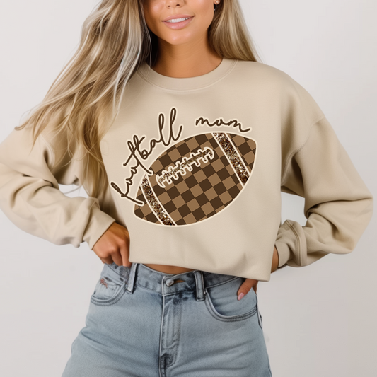 Checkered Football Mom Sand Crew Sweatshirt