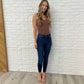 Mid Rise Adjustable Waist Raw Hem Skinny Judy Blue Jeans