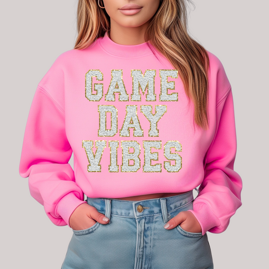 Game Day Chenille Vibes Pink Crew Sweatshirt