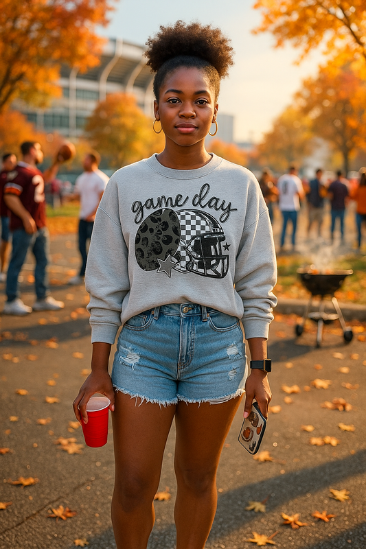 Checkered Leopard Gameday Crew Sweatshirt