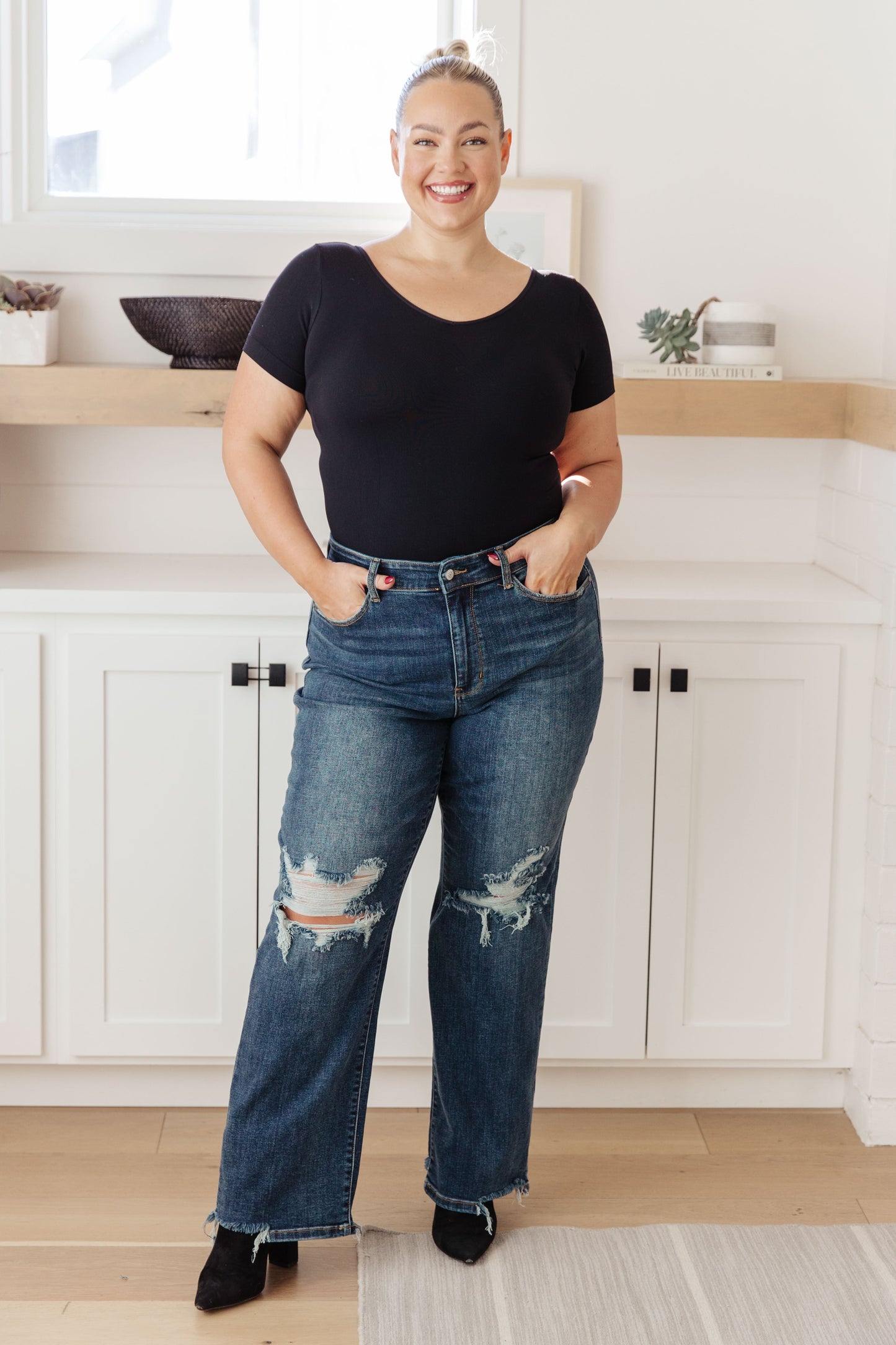 High Rise 90's Straight Jeans in Dark Wash by Judy Blue