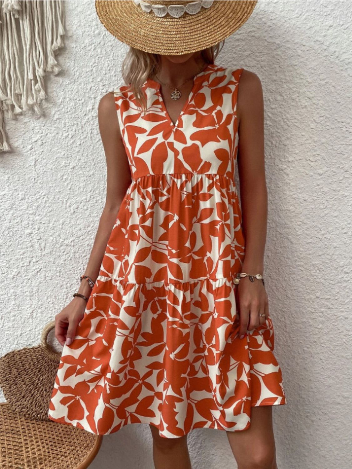 Notched Sleeveless Mini Dress