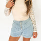 Mock Neck Long Sleeve Lace Patchwork Shirt