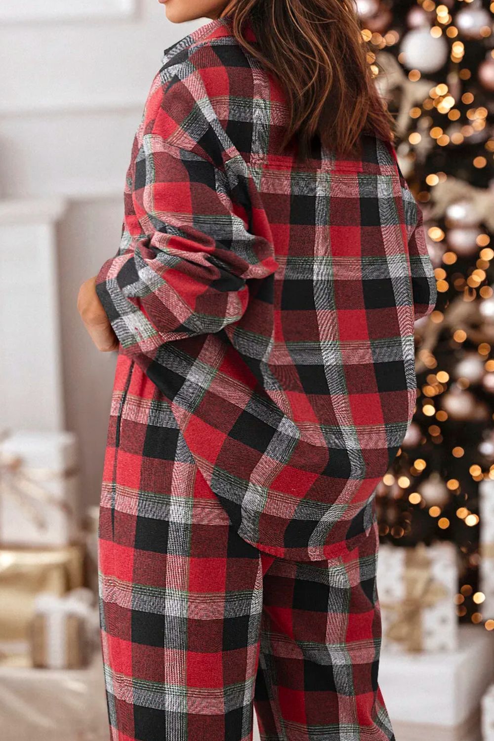 Plaid Long Sleeve Top and Pants Pajama Set