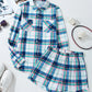 Plaid Snap Down Long Sleeve Top and Shorts Pajama Set