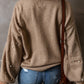 Pearl Detail Long Sleeve Sweater in Mocha