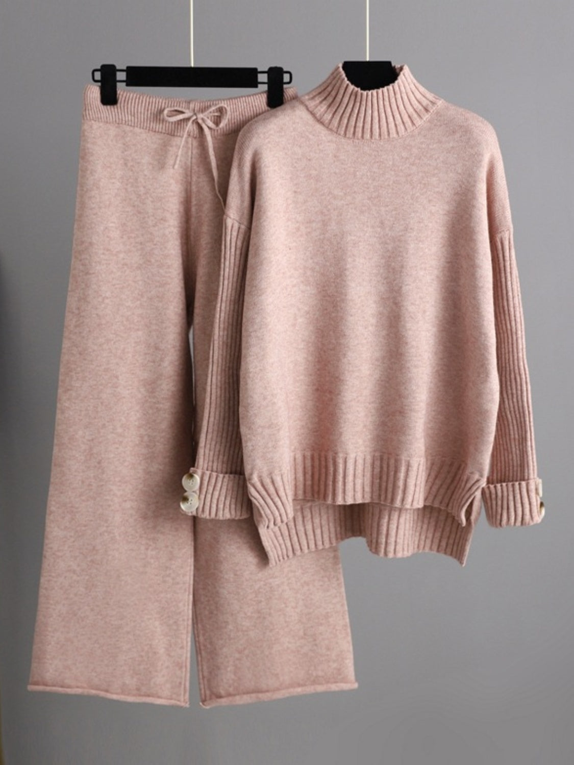 High-Low Turtleneck Top and Pants Sweater Set