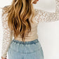 Mock Neck Long Sleeve Lace Patchwork Shirt