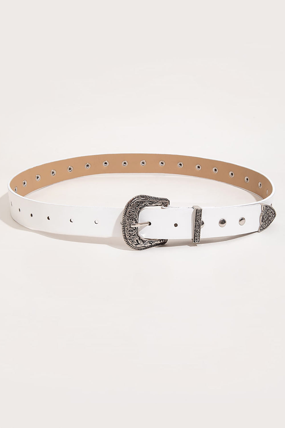 Faux White Leather Studded Belt