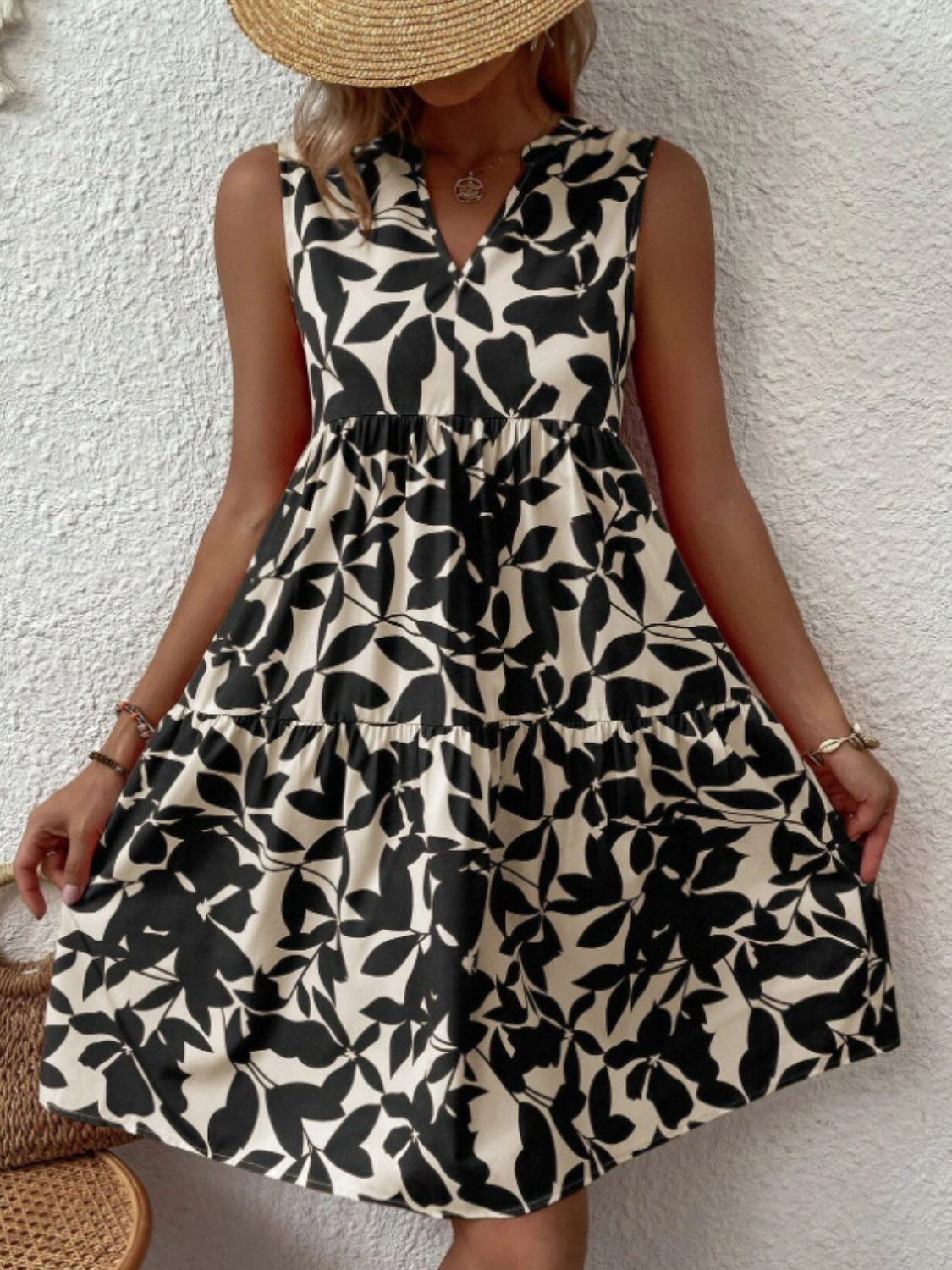 Notched Sleeveless Mini Dress