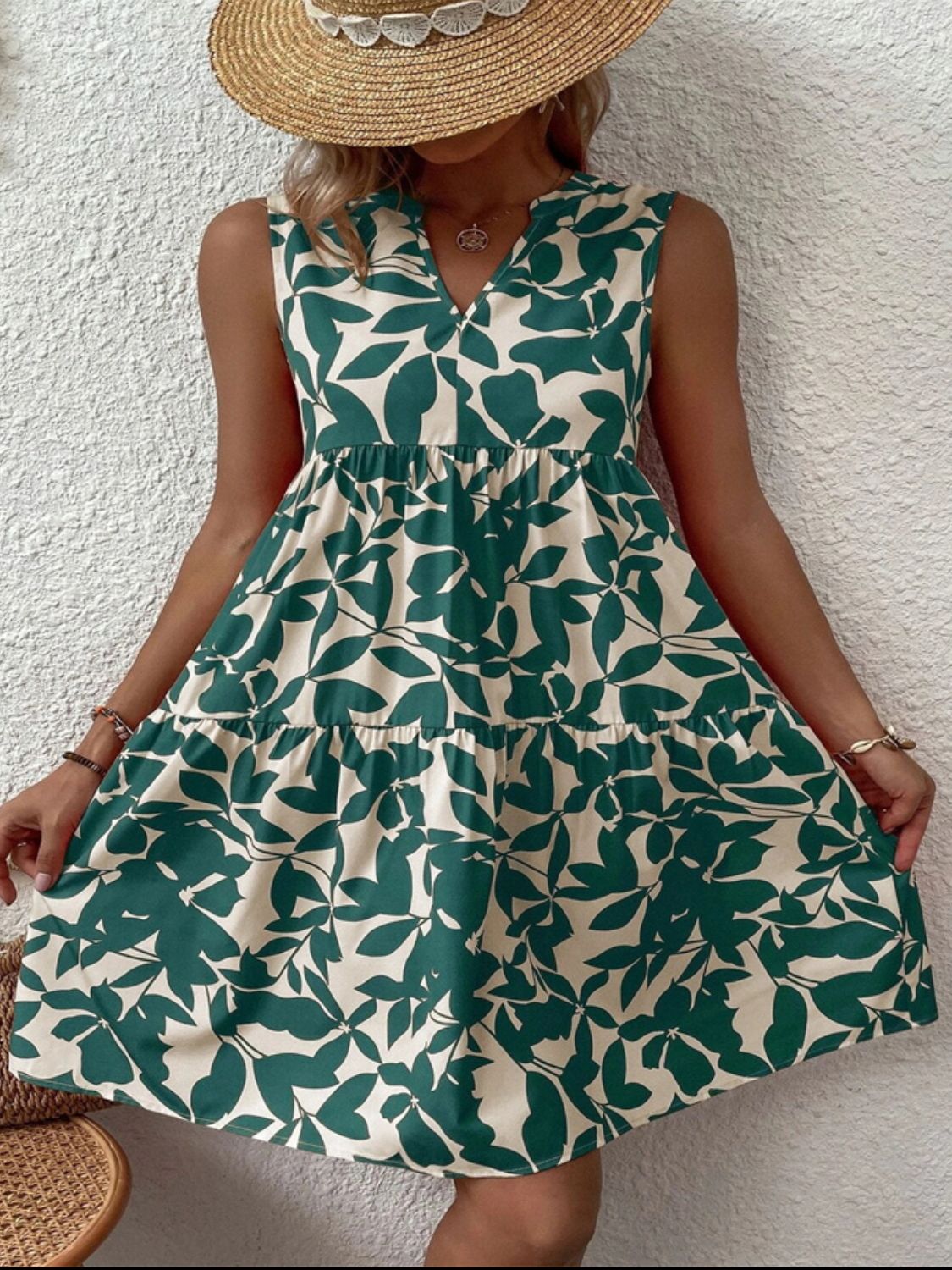 Notched Sleeveless Mini Dress