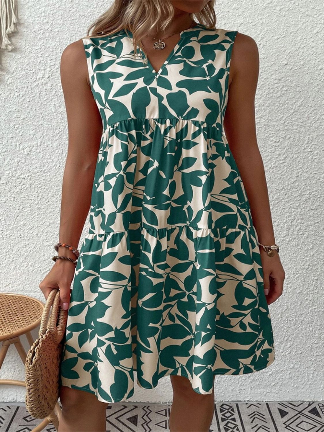 Notched Sleeveless Mini Dress