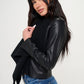 Knit Front Vegan Leather Crop Jacket
