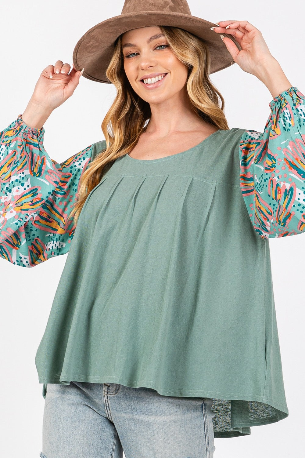 Turquoise Water Bubble Sleeve Top