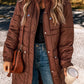 Pocketed Bubble Texture Long Sleeve Longline Winter Coat