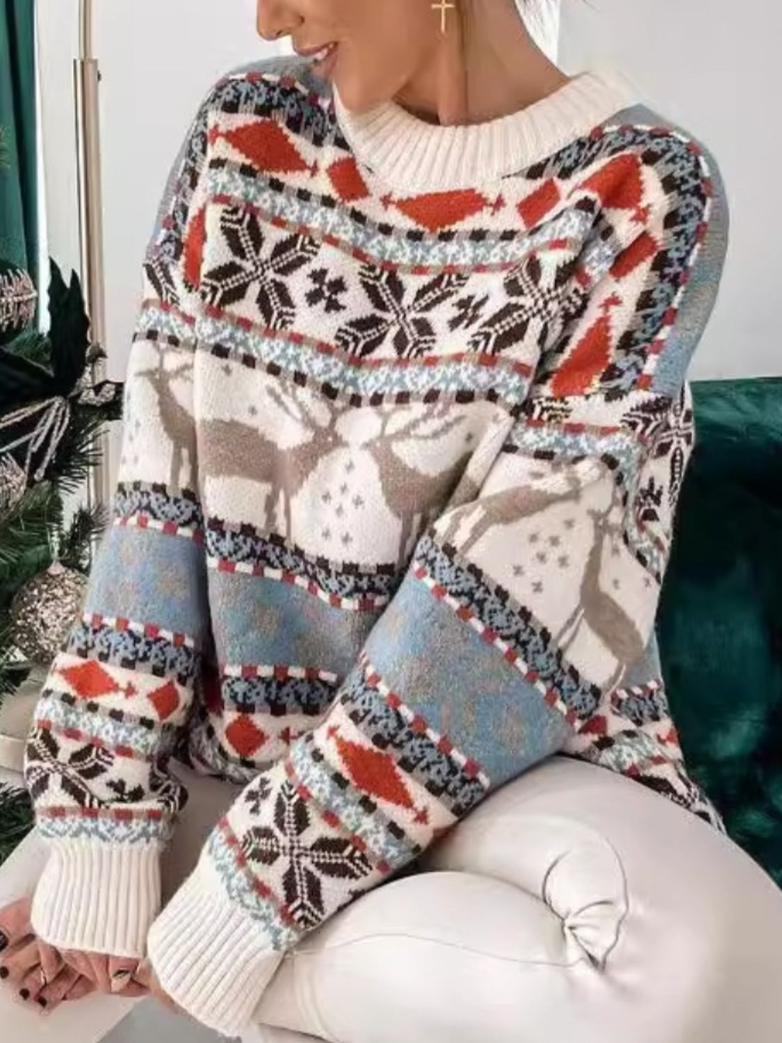 Moose Holiday Dropped Shoulder Sweater