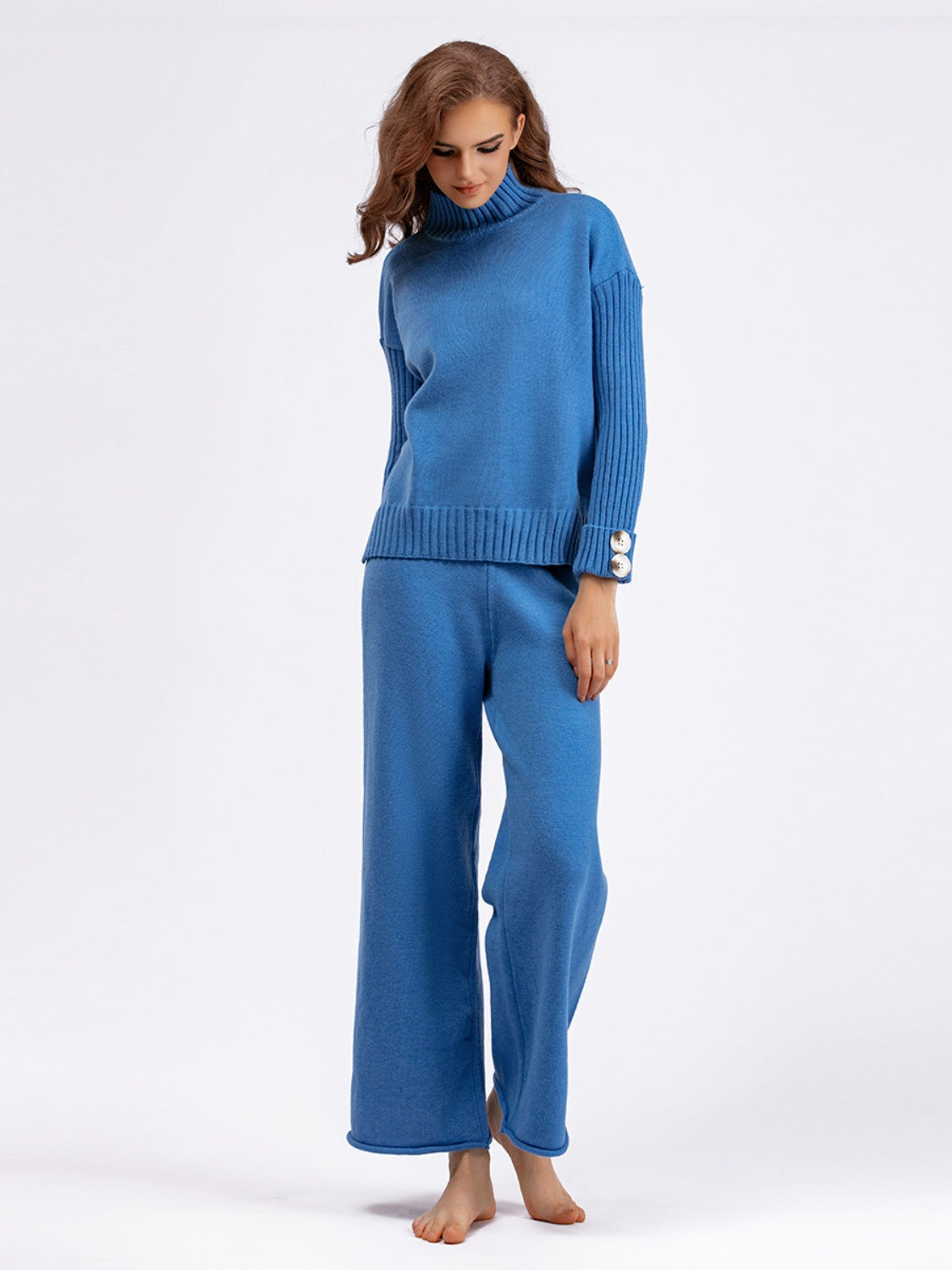 High-Low Turtleneck Top and Pants Sweater Set