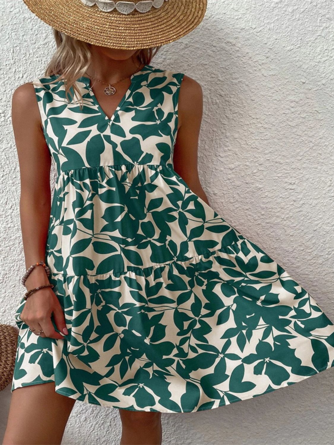 Notched Sleeveless Mini Dress
